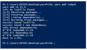 a screenshot of running a simple install command using Yarn
