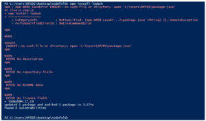 a screenshot of running a simple install command using npm