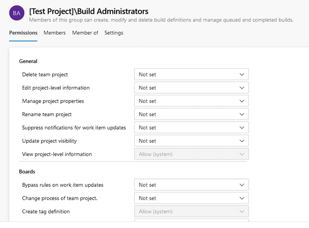 Azure DevOps Build Administrators group permissions