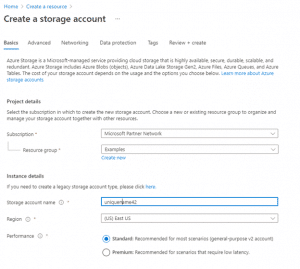 Creating an Azure Storage Account