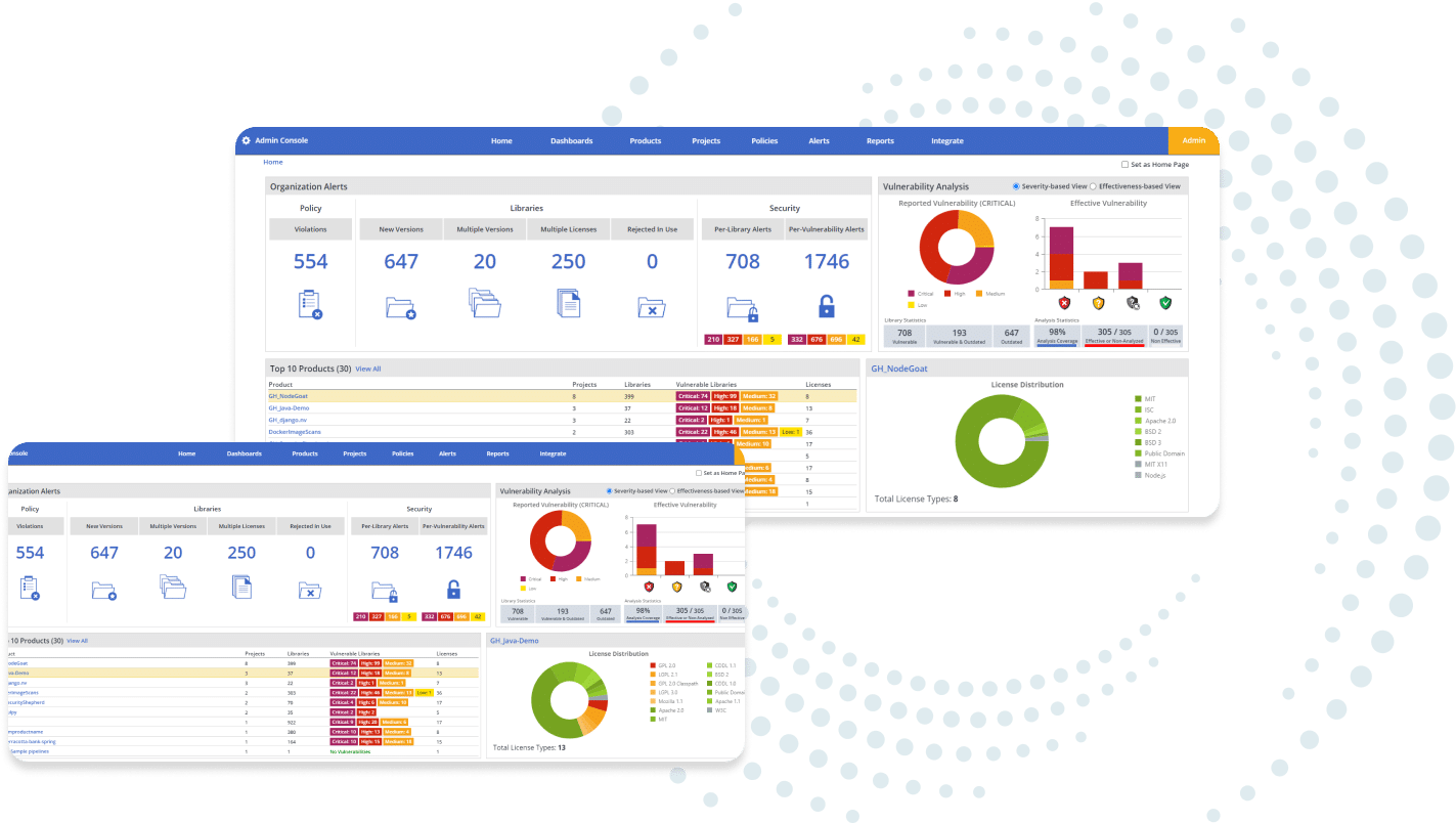 screen capture of product - showing dashboards