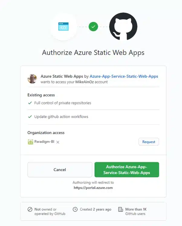Azure Static Web Apps - Azure sign in with github