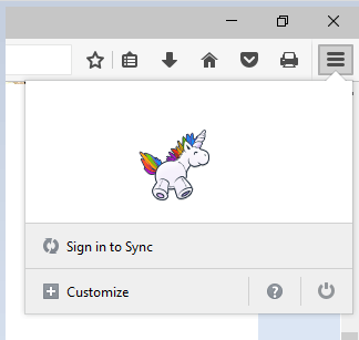 Finding the Best Coding Easter Eggs - A unicorn appears in the Mozilla Menu once all buttons are removed