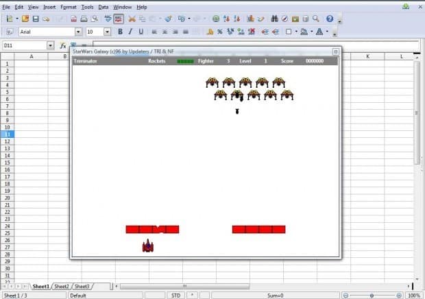 Finding the Best Coding Easter Eggs - Space Invaders Easter egg in Open Office Calc