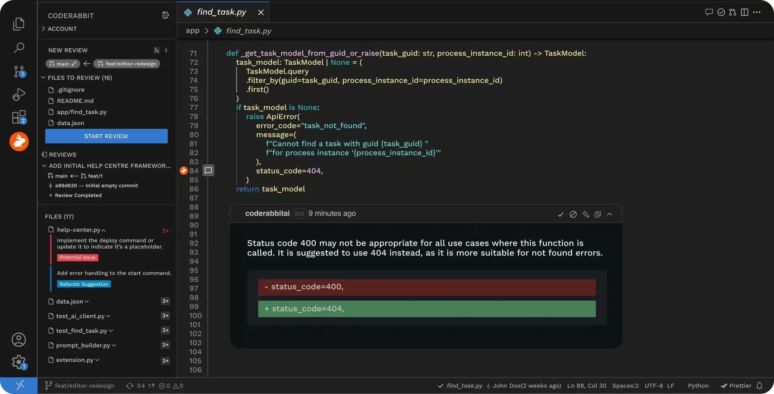 CodeRabbit AI code review tool commenting on a pull request